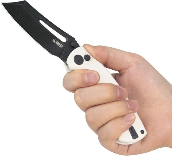 Kubey Dheo EDC Button Lock Wharncliffe White G10