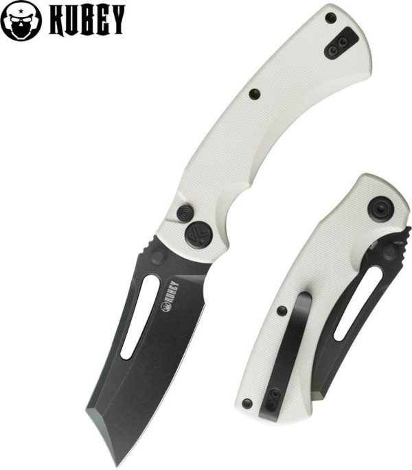 Kubey Dheo EDC Button Lock Wharncliffe White G10