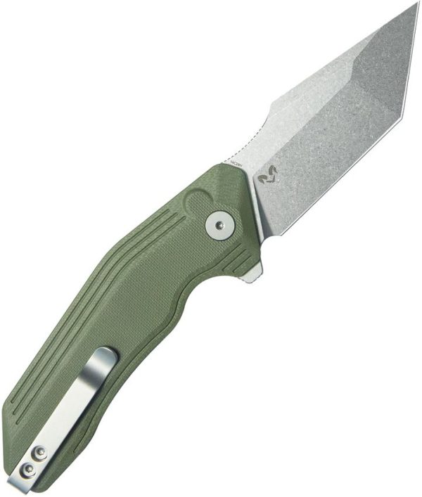 Kubey Yokai Button Lock OD Green Tanto Folding Knife