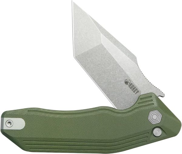 Kubey Yokai Button Lock OD Green Tanto Folding Knife