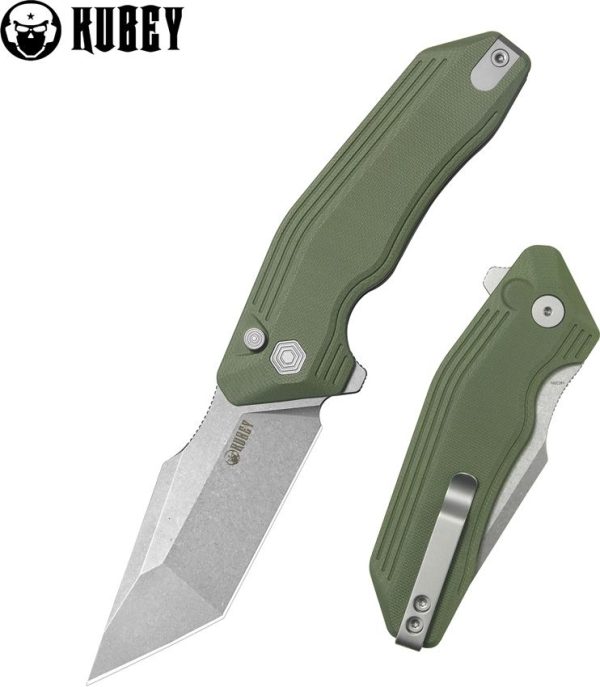 Kubey Yokai Button Lock OD Green Tanto Folding Knife