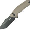 Kubey Yokai Button Lock Tan Tanto Folding Knife