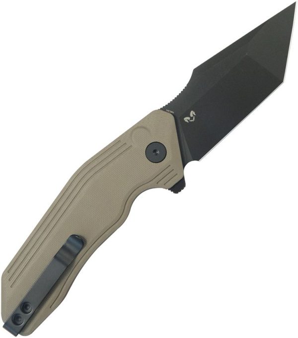 Kubey Yokai Button Lock Tan Tanto Folding Knife