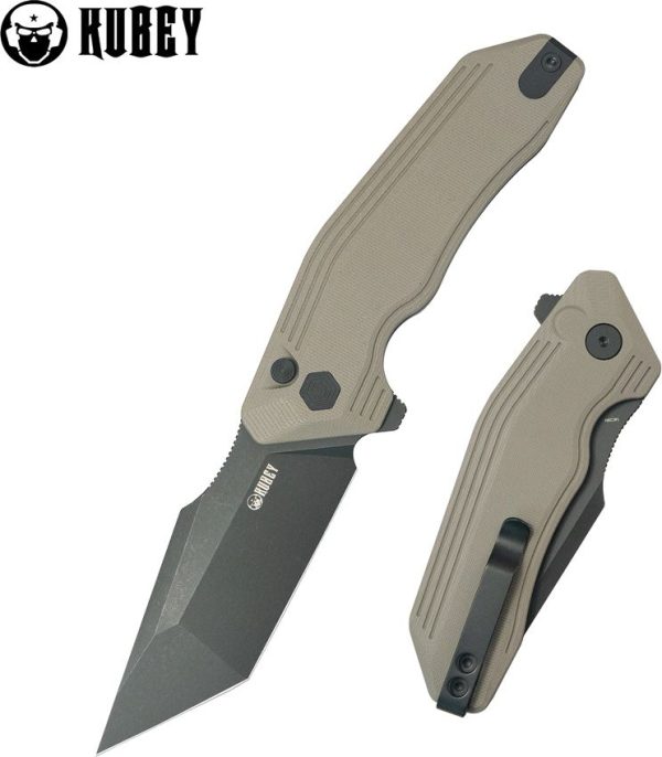 Kubey Yokai Button Lock Tan Tanto Folding Knife