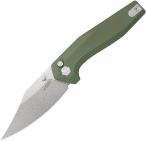 Kubey Hades Button Lock OD Green Clip Point Knife