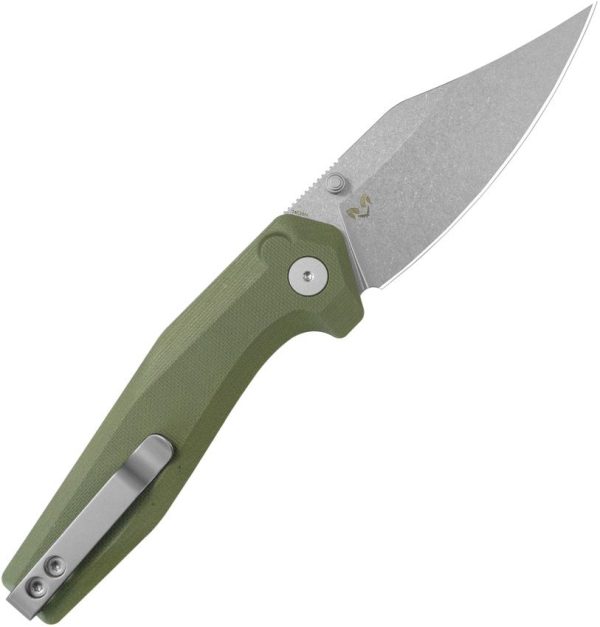 Kubey Hades Button Lock OD Green Clip Point Knife