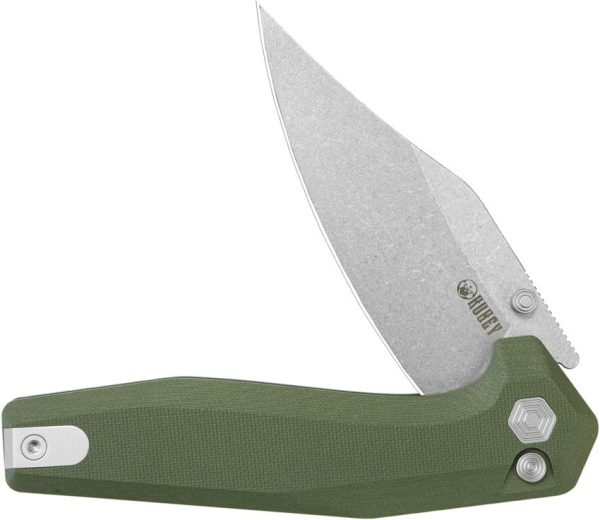 Kubey Hades Button Lock OD Green Clip Point Knife
