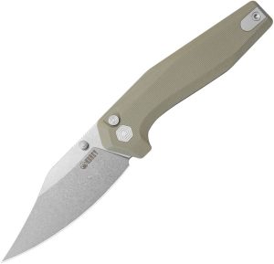 Kubey Hades Button Lock Tan Clip Point Knife