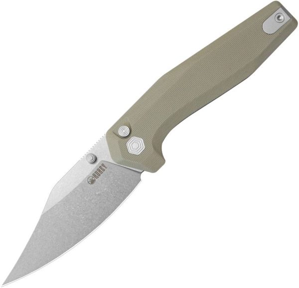 KUB394C.jpg Kubey Hades Button Lock Tan Clip Point Knife