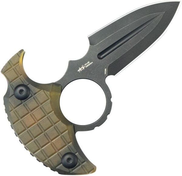 Kubey Cavy Push Dagger Ultem Black Stonewash Fixed Blade