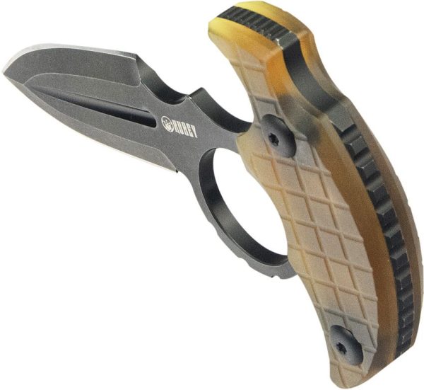 Kubey Cavy Push Dagger Ultem Black Stonewash Fixed Blade