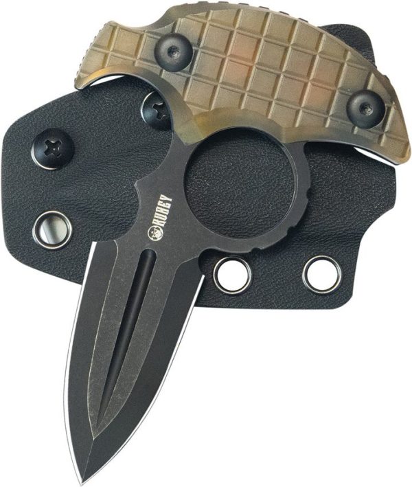 Kubey Cavy Push Dagger Ultem Black Stonewash Fixed Blade
