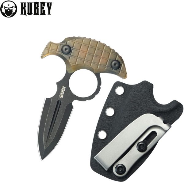 Kubey Cavy Push Dagger Ultem Black Stonewash Fixed Blade