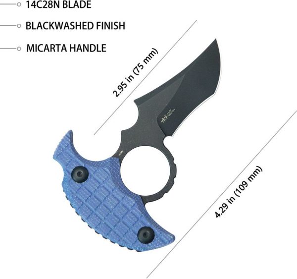 Kubey Stheno Push Dagger Blue Micarta Fixed Blade Knife