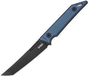 Kubey Goliath Fixed Blade BlackWash Tanto Blue Micarta