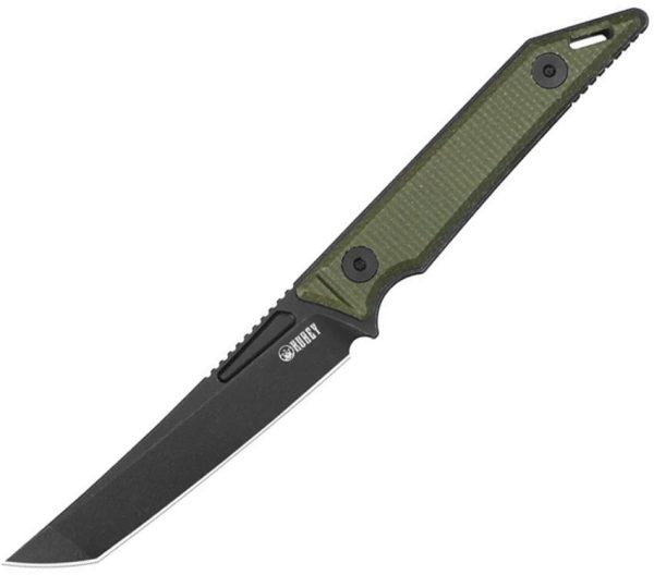 Kubey Goliath Fixed Blade BlackWash Tanto Green Micarta