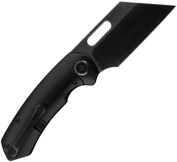 Kunwu Primo Framelock Black Folding Knife 3.25" Cleaver Blade