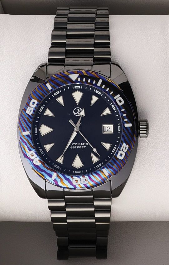 Kunwu Nanhai Diver Black DLC Timascus Bezel Watch 41mm