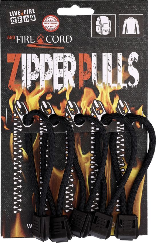 Live Fire FireCord Zipper Pulls Black - 5 Pack
