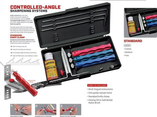 Lansky Standard System Knife Sharpener 3-Stone Complete Kit