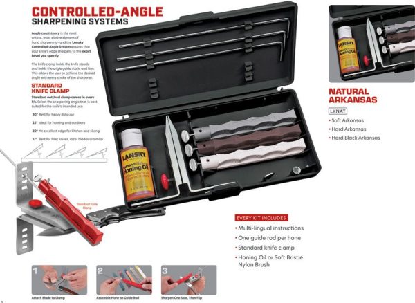 Lansky Natural Arkansas 3-Stone Sharpening System Kit