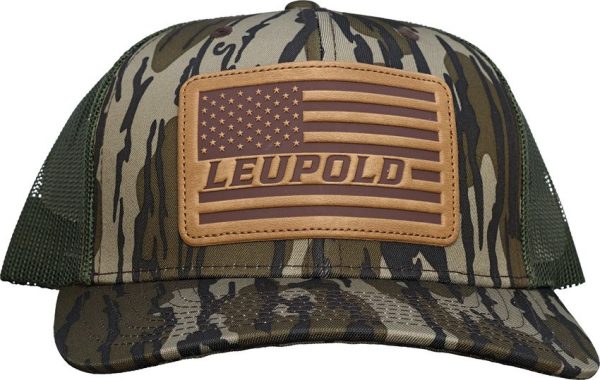 LP172600.jpg Leupold Leather Flag Trucker Hat - Bottomland Camo