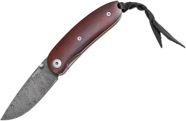 LionSTEEL Mini Damascus Linerlock Folding Knife Santos Wood