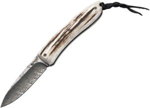 LionSTEEL Opera Lockback Stag Damascus Folding Knife Italy