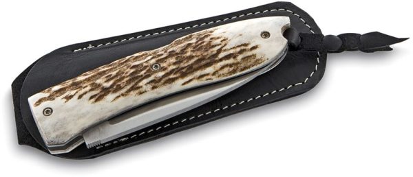LionSTEEL Opera Lockback Stag Damascus Folding Knife Italy