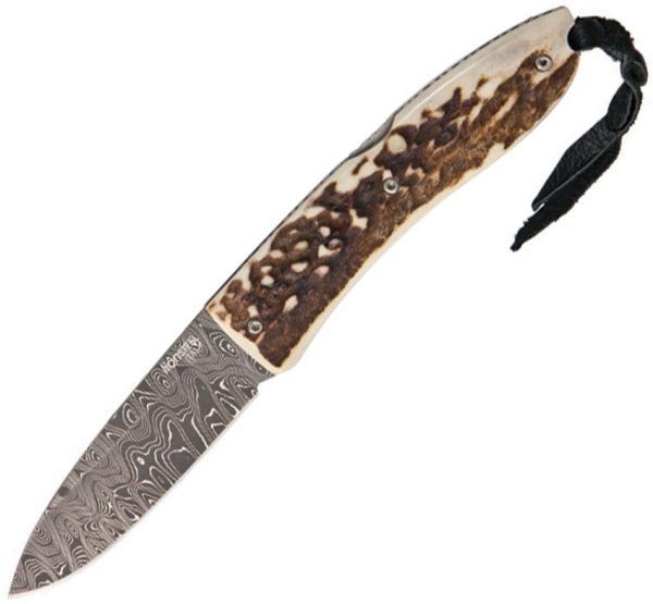 LionSTEEL Opera Damascus Stag Folding Knife 2.88" Blade