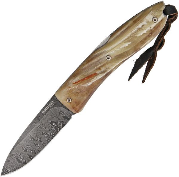 LionSTEEL Opera Damascus Folding Knife Ram's Horn Lockback