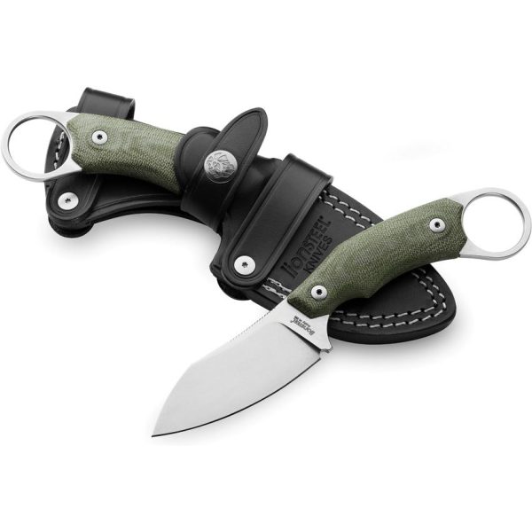 LionSTEEL H1 Fixed Blade Skinner M390 Green Micarta Leather Sheath
