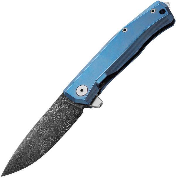 LionSTEEL Myto Framelock Damascus Blue Folding Knife