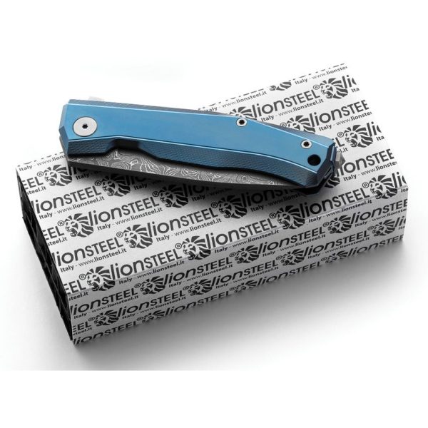 LionSTEEL Myto Framelock Damascus Blue Folding Knife