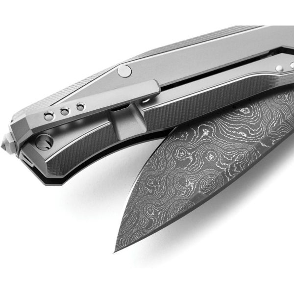 LionSTEEL Myto Framelock Damascus Gray Titanium Folding Knife