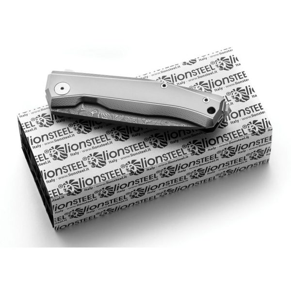 LionSTEEL Myto Framelock Damascus Gray Titanium Folding Knife