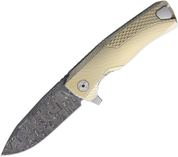 LionSTEEL ROK Titanium Framelock Gold Damascus