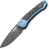 LionSTEEL Twain Button Lock Damascus Folding Knife Blue Titanium