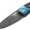 LionSTEEL Twain Button Lock Damascus Folding Knife Blue Titanium