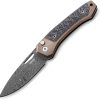 LionSTEEL Twain Button Lock Damascus Folding Knife Bronze Titanium