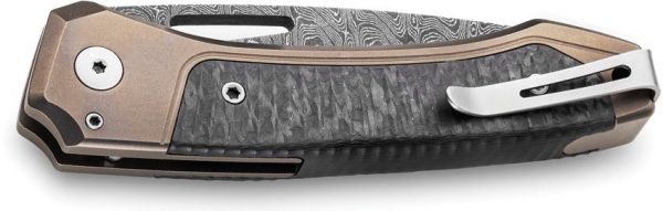 LionSTEEL Twain Button Lock Damascus Folding Knife Bronze Titanium