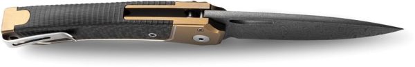 LionSTEEL Twain Button Lock Damascus Folding Knife Bronze Titanium