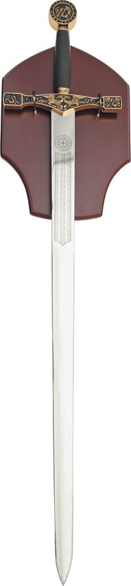 Excalibur Sword 35" Stainless Steel Blade Gold Cast Handle Display