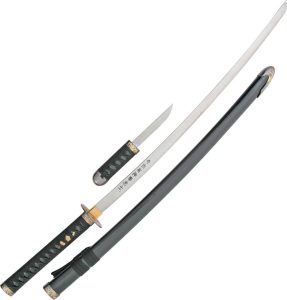 Long Katana 43.8" Sharpened Steel Blade Fixed Sword with Hidden Dagger