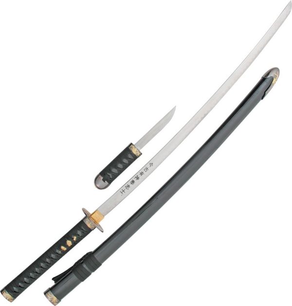 Long Katana 43.8" Sharpened Steel Blade Fixed Sword with Hidden Dagger
