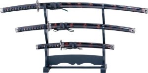 Three Piece Sword Set Katana Wakizashi Tanto Stainless Display Stand