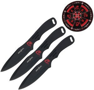Throwing Knife Set 3 Piece Black Stainless Steel with Target