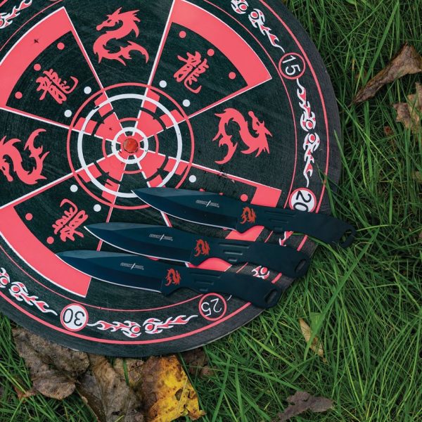 Throwing Knife Set 3 Piece Black Stainless Steel with Target