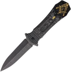 Masonic Linerlock Moving Logo - Black Stonewash