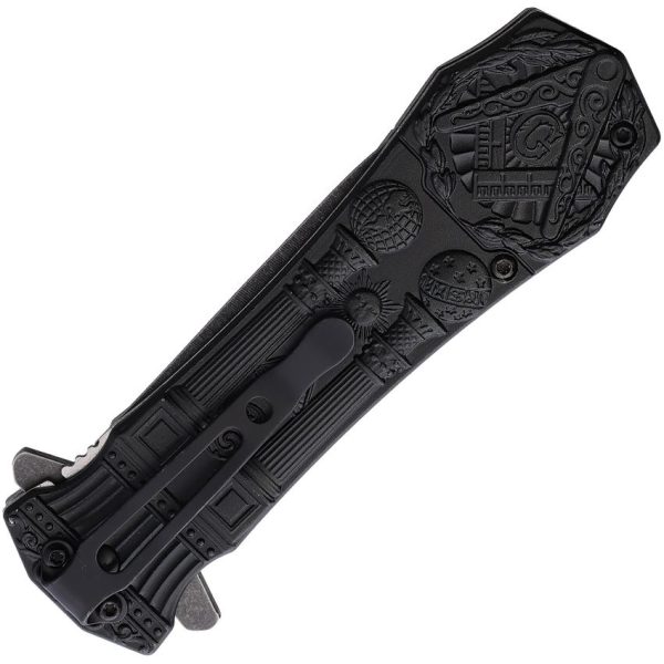 Masonic Linerlock Moving Logo - Black Stonewash